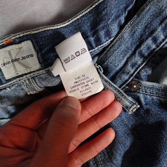 Vintage Calvin Klein Carpenter Denim Shorts Mens 38 12” Baggy Grunge Y2K - Picture 5 of 10